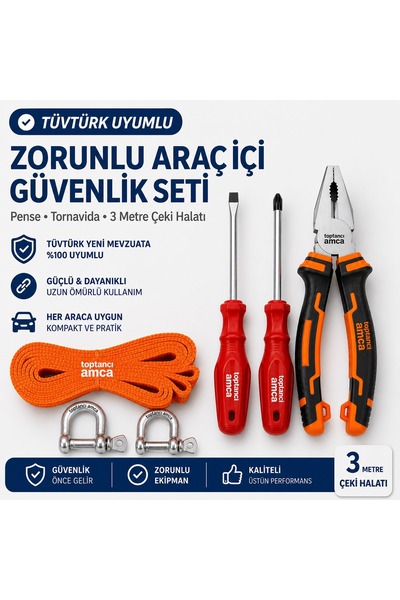 Toptancı Amca TÜVTÜRK Uyumlu Araç İçi Zorunlu Set – Pense Tornavida Çeki Hala...