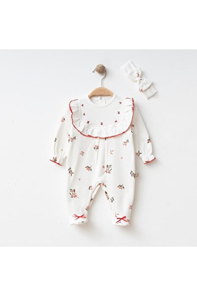 STRAWBABY Baby Girl 0-3/3-6 Months Kokina Patterned Cotton Jumpsuit