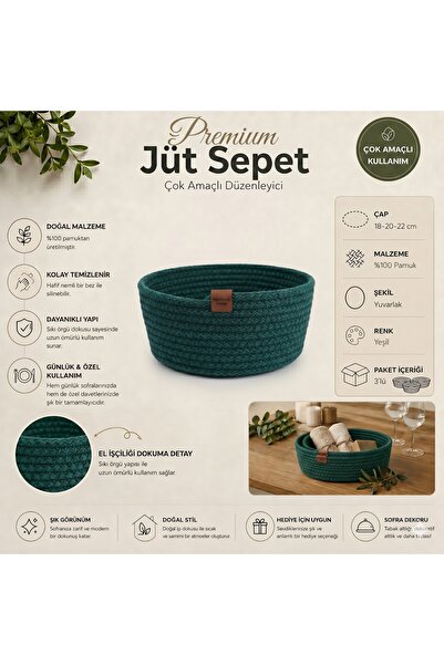 Fabrix Home Premium 100% Cotton 3-Piece Multi-Purpose Round Basket Set – Green