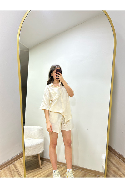 BNGL Boutique Keten ikili gömlek şort takım