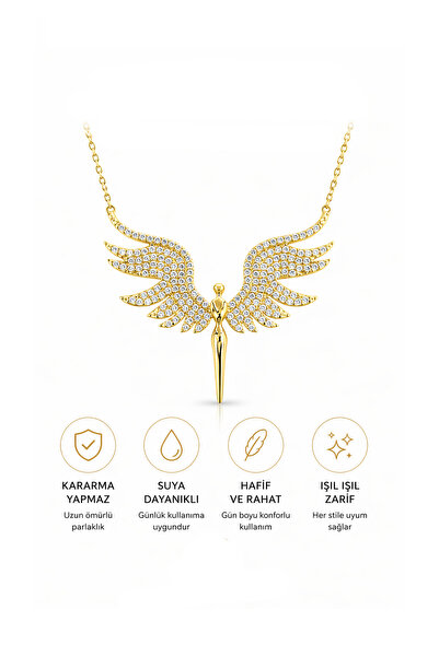 ARPEDO Mikail Meleği Kanatlı Altın Renk Çelik Kolye