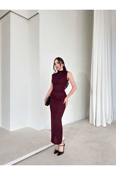 heree Women's Silvery Long Evening Dress with Shiny Stone Detail, Stylish Evening Gown
