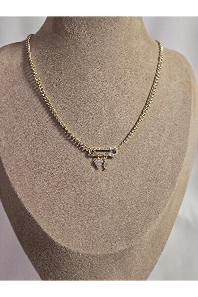 Roseliere Jewelry Gold Çengelli İğne Detaylı Kolye 14K VIP Altın Kaplama Taşl...