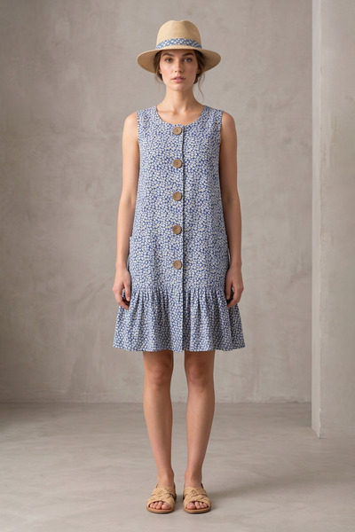 LAbute Patterned 100% Viscose Buttoned Casual Summer Dress with Hidden Pockets