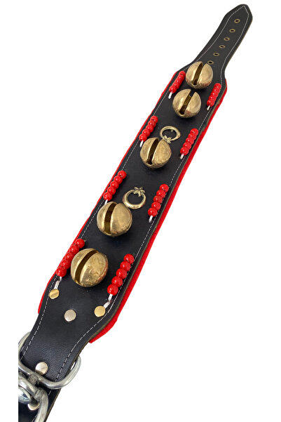 Sürmeli Tasma Large Bell Dog Collar Wide Genuine Buffalo Leather with 5 Bells