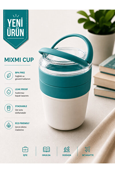 EMİLA HOME EmilaHome MIXME Muesli Cup 650 مل حاوية تغذية وحاوية زبادي وحاوية ...