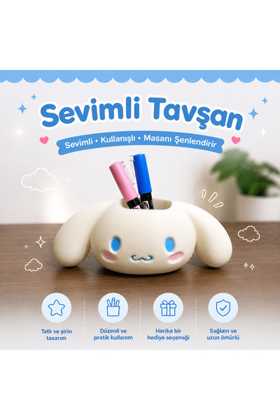 Luvena Sevimli Tavşan Kalemlik Masaüstü Organizer Kalem Tutucu Düzenleyici De...