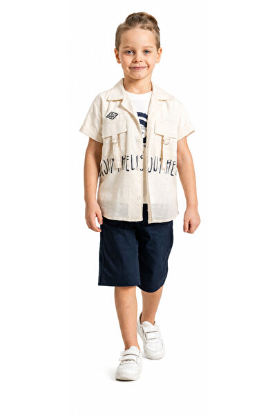 İrem Çocuk Giyim Boy's Linen Shirt, Shorts, T-Shirt with Pocket Model and Acc...