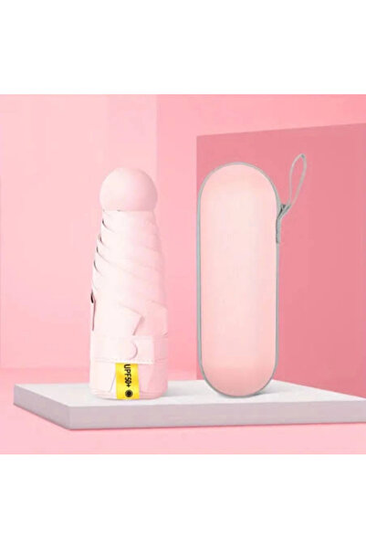 naaksesuar Pembe Renk Özel Kılıflı Kapsül Şemsiye Mini Boy UPF50+