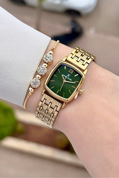Daniel Klein Dial Green Cord Gold Color 22 mm 2 Year Warranty Women's Wristwatch