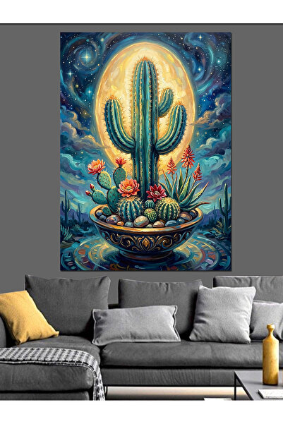 Artmeg Ghiveci decorativ din pânză cu cactus mistic luminos - Masă din lemn MDF