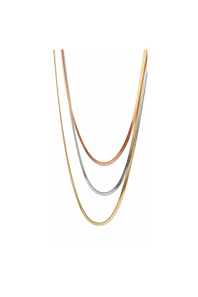 Sjour 3-Piece Multi-Colored Italian Crushed Steel Women's Necklace Gold, Rose...