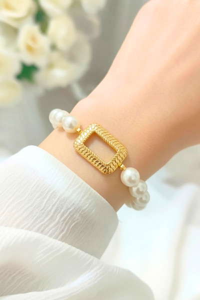TwinsCollection 24 Ayar Gram Altın Uyumlu 10mm İnci Bileklik - 24 Ayar Gram A...