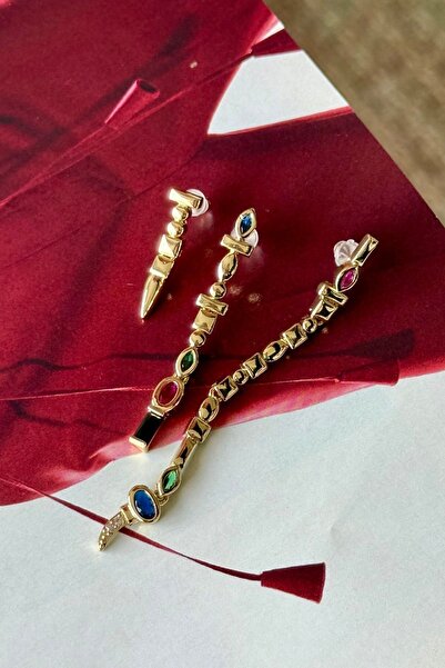 Trendy Butik Vip colorful stone set earrings