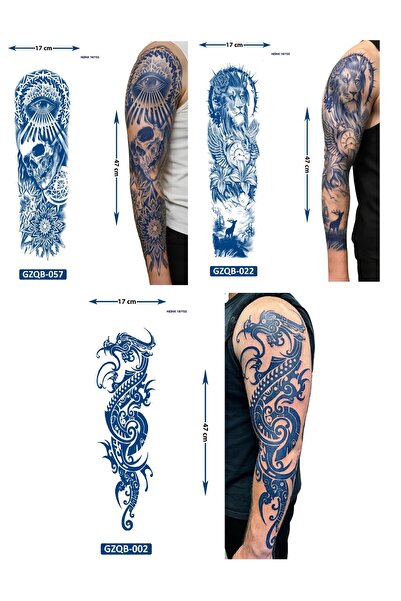 Airbrush Tattoo Tam Kol Kaplama 3 Adet Birden Yarı Kalıcı Geçici Dövme Aylık ...