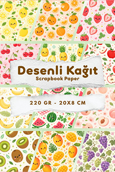 Mimu Art Studio Meyve Desenli Kağıt Seti Scrapbook Kağıdı Ajanda Kolaj Junk J...