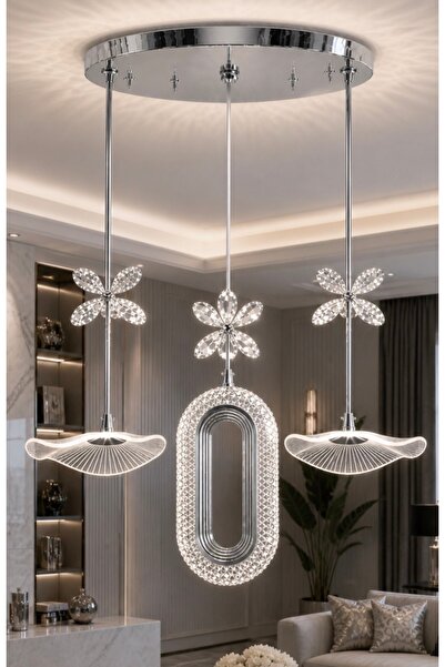 burenze Beykoz Üçlü Sarkıt Avize Power Ledli Salon Oturma Odası Led Avize Gün...