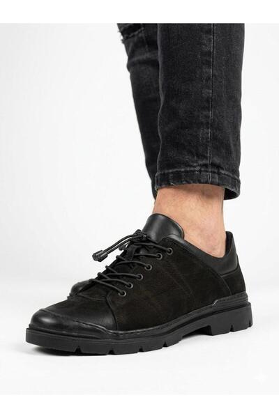 Lütfi Men's Black Genuine Leather Orthopedic Sole Seasonal Casual Shoes