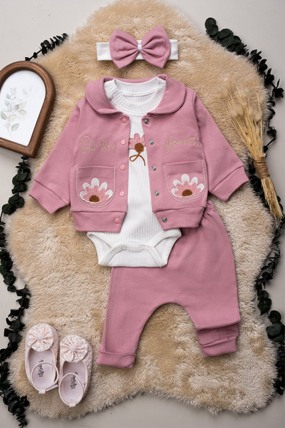 Hopy Kids طقم بناتي مكون من 3 قطع مطرزة من ماركة 1044 ميدي - طقم أنيق من قماش...