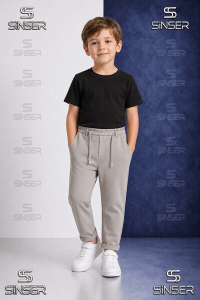 SS SİNSER Pantaloni uni pentru băieți, cu talie elastică, stil Lycra cu tiv p...