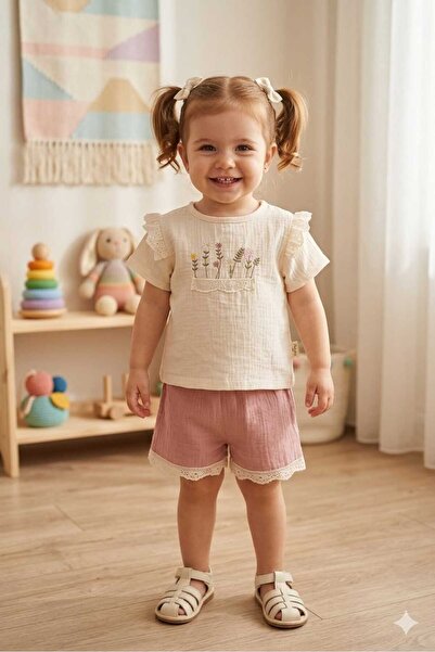 MyPrettyBaby طقم صيفي للفتيات الصغيرات مكون من قطعتين، مصنوع من قماش الموسلين...
