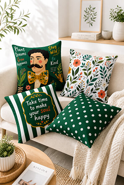 Bertille Home Pop Art Serisi Çift Tarafı Dijital Baskılı 4'lü Kırlent Kılıfı ...