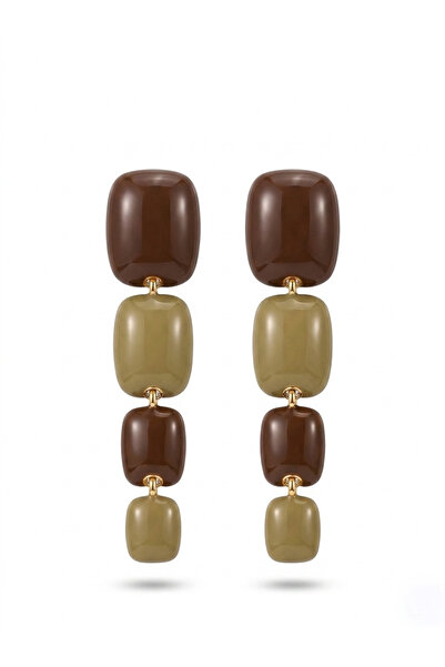 Pelin Aksesuar Brown and Khaki Four-Stone Pendant Earrings