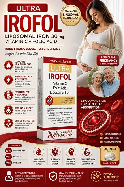ULTRA Irofol – Liposomal Iron 30 mg + Vitamin C + Folic Acid for , Pregnancy & Energy (30 Tablets)