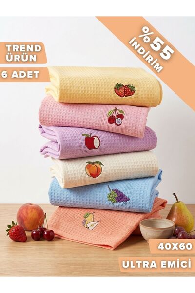 Papillon Meyve Bahçesi | 6’lı Mutfak Kurulama Bezi 40x60 | Nakışlı | Ultra Em...