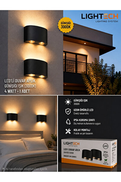 lightech Dekoratif Çift Yönlü Aplik Armatür 3000k GÜNIŞIĞI 220V 2X2 HAİTİ İÇ ...