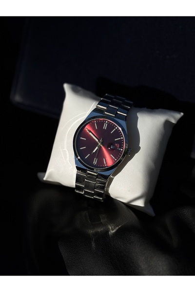 ardentıs Erkek Kol Saati - Bordo Kırmızı Kadran Gümüş Metal Kordon - Luxury M...