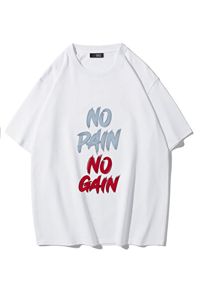 BRZ COLLECTION Tricou Unisex Oversize No Pain No Gain (ALB)