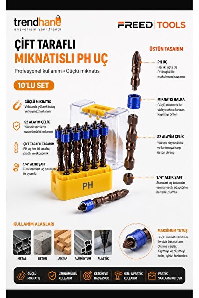 10 Pcs (BI-DIRECTIONAL) Magnet Bits Ph2 65 Mm Screw Star Drill Screwdriver Bit S2 Steel