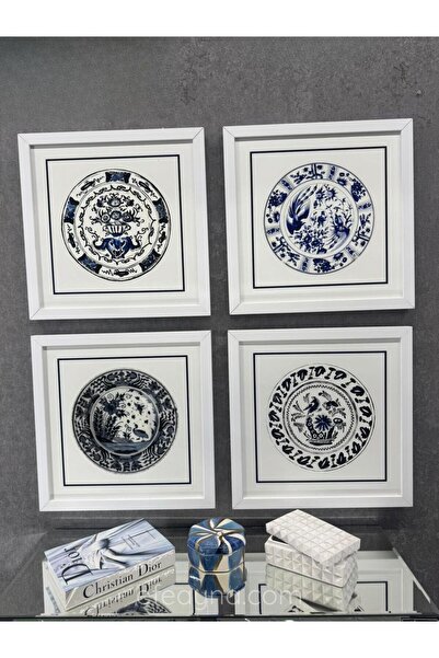 Efe Ayna BLUEBLANCA-BEYAZ AHŞAP ÇERÇEVELİ-4 LÜ TABLO SETİ-70x70