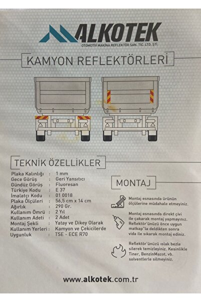 ALKOTEK REFLEKTÖR E37 BELGELI KAMYON