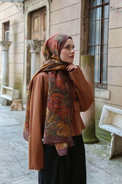ENRİCO FERRİ Allure Tulip Patterned Shawl - Burgundy-Hardal