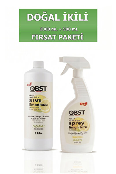 Doğal Temizlik Fırsat Paketi Sıvı Limon Tuzu 1 L + Sprey Limon Tuzu Limon Ferahlığı 500 ml (2'li Set)