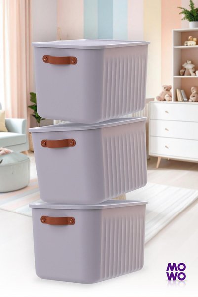 Mowo Home BigBox Kulplu 20 Lt 4' lü Gri Dolap Düzenleyici Saklama Kutusu Sepet Organizer Oyuncak kutusu