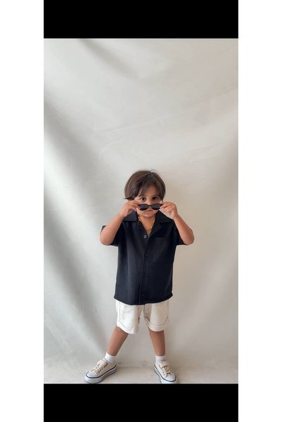 Teeny Weeny Kids Boy's Oversize Modal Shirt Linen Shorts Set