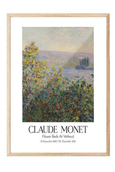 Postifull Klod Monet - Cvjetne leje u Vetejlu, slika u drvenom okviru, umetni...