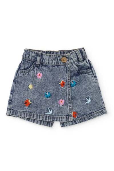 Tuc Tuc Girl's Figure Embroidered Blue Denim Shorts Skirt 2-8 Years Blue