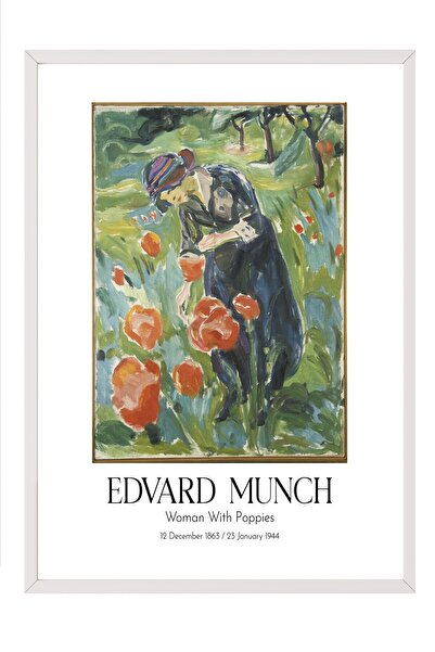 Postifull Edvard Munch - Žena sa makovima, slika u belom okviru, umetnička se...
