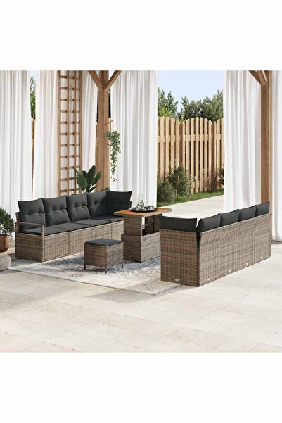 vidaxl Set de canapele pentru gradina cu perna 11 pcs Gri poliratan