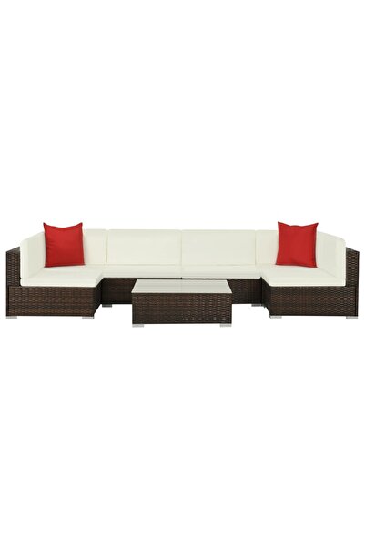 vidaxl Set mobilier de gradina cu perne, 7 piese, maro, poliratan