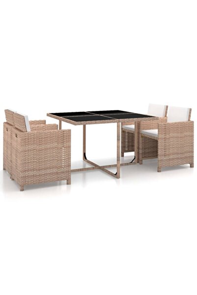 vidaxl Set mobilier de exterior cu perne, 5 piese, bej, poliratan