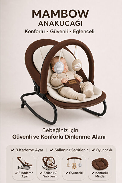 Quero Mambow Ana kucağı, Premium Cotton, 3 Kademe Ayarı, Sallanır, Sabitlenir...