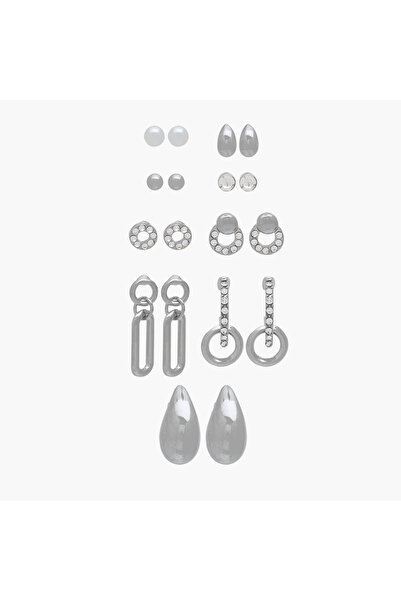 Lifestyle Pack of 9 Metallic Assorted Earrings with Pushback Closure