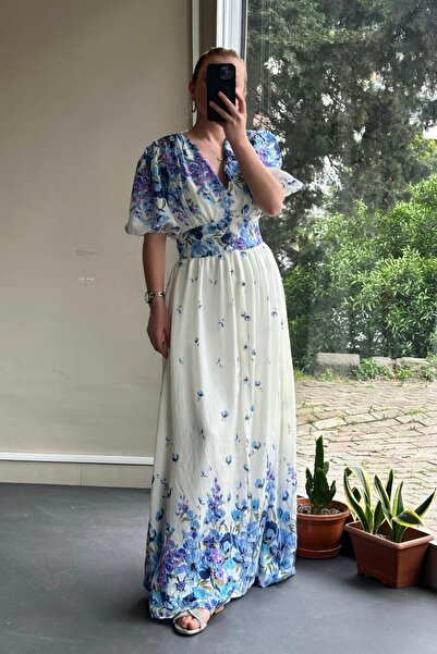 Pulli Collection V-Neck Floral Patterned Maxi Dress |   Comfortable and Stylish Summer Combination