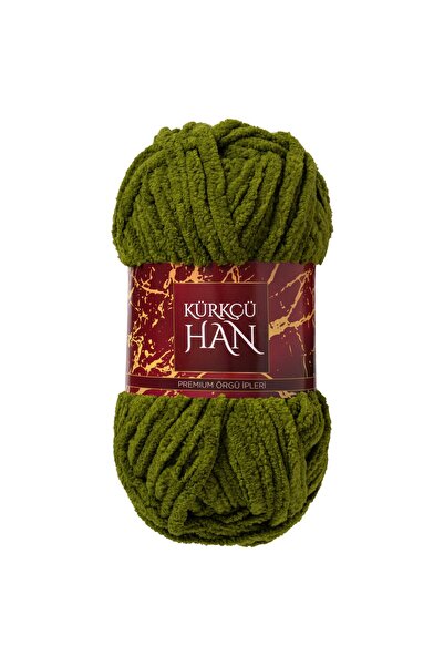 Kürkçü Han Lüks Kadife 100gr 60m El Örgü İpi Zeytin Yeşili