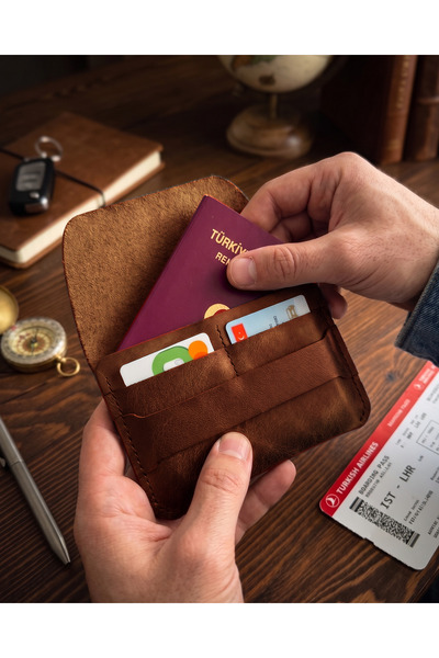 BUO Leather Hakiki Deri Pasaport Kılıfı, Kayışlı Kapak Seyahat Cüzdanı, Unise...